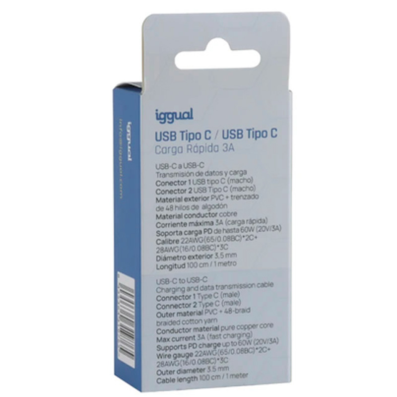 Cable USB iggual Tipo C 3A 100cm Trenzado 60W