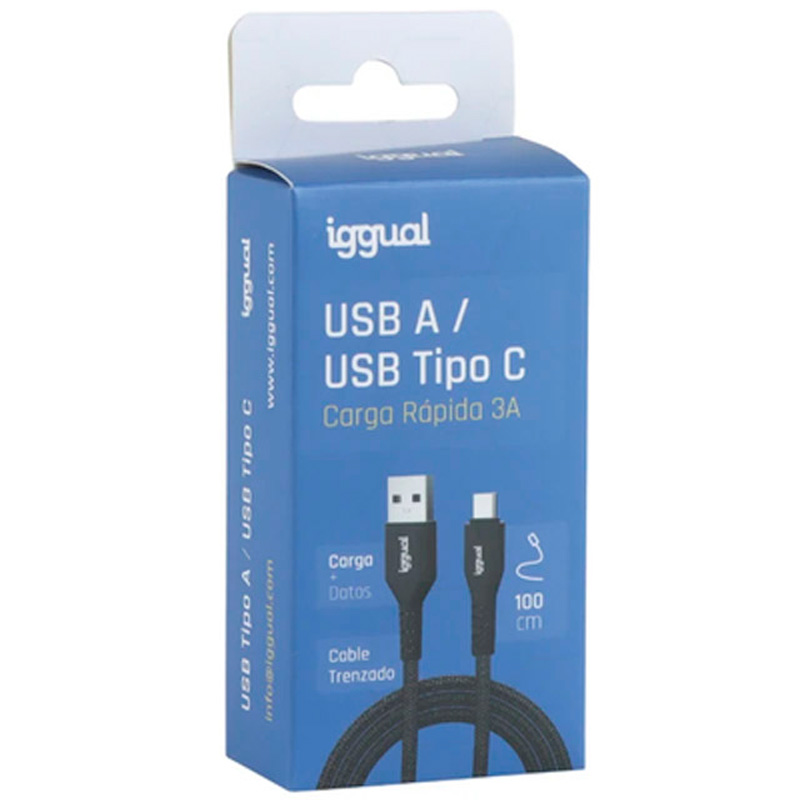 Cable USB iggual Tipo A A Tipo C 3A 100cm Trenzado