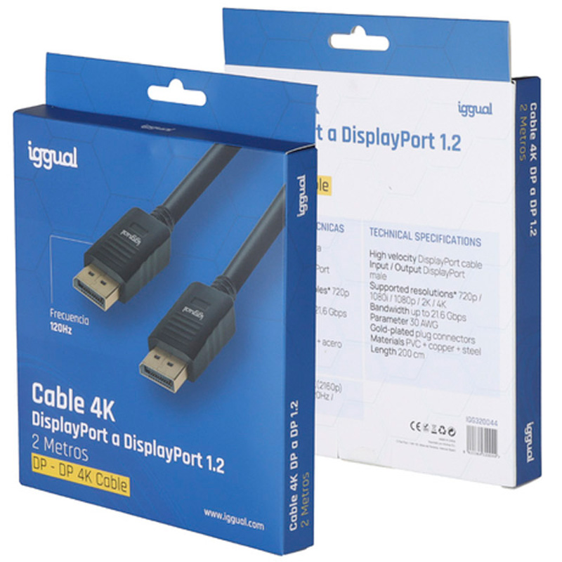 Cable iggual DisplayPort (M) 1.2 4K@60Hz 2m