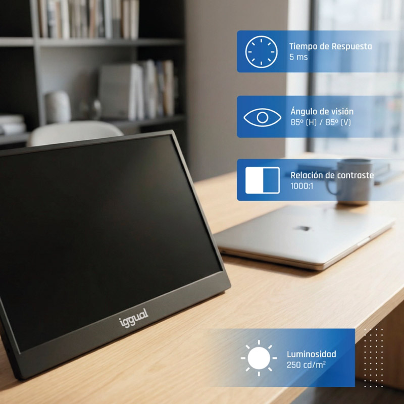 Monitor iggual MPL156 Portátil 15.6 pulgadas FHD IPS USB-C Con Funda