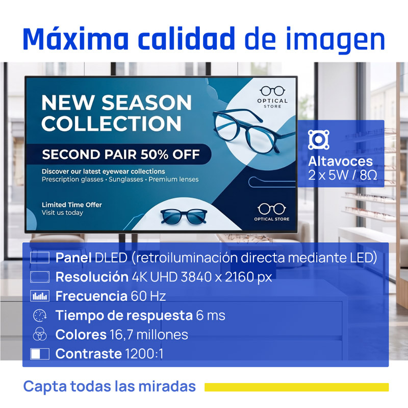 Pantalla iggual Señalización 4K 65 pulgadas Alto Brillo