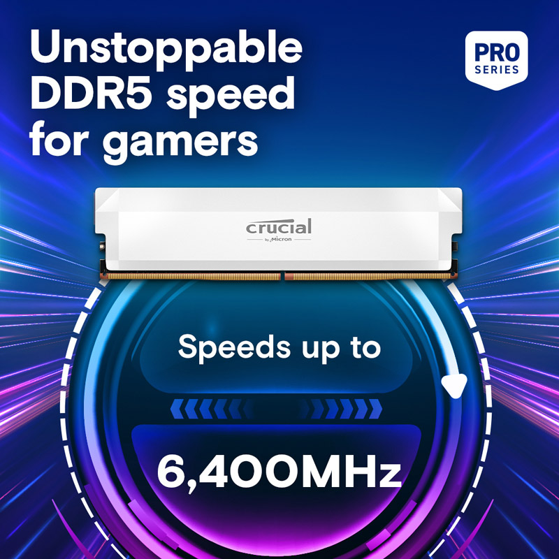 Memoria DDR5 Crucial Pro OC 16GB 1x16GB 6400MHz CL32 EXPO-XMP Blanco