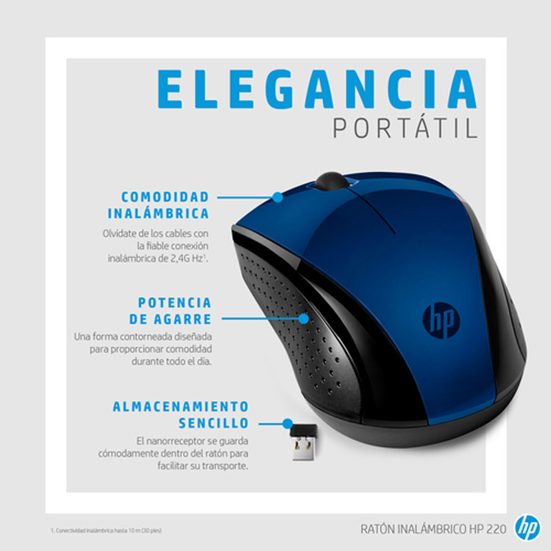 Ratón HP 220 1600 Dpi Inalámbrico Azul Lumiere