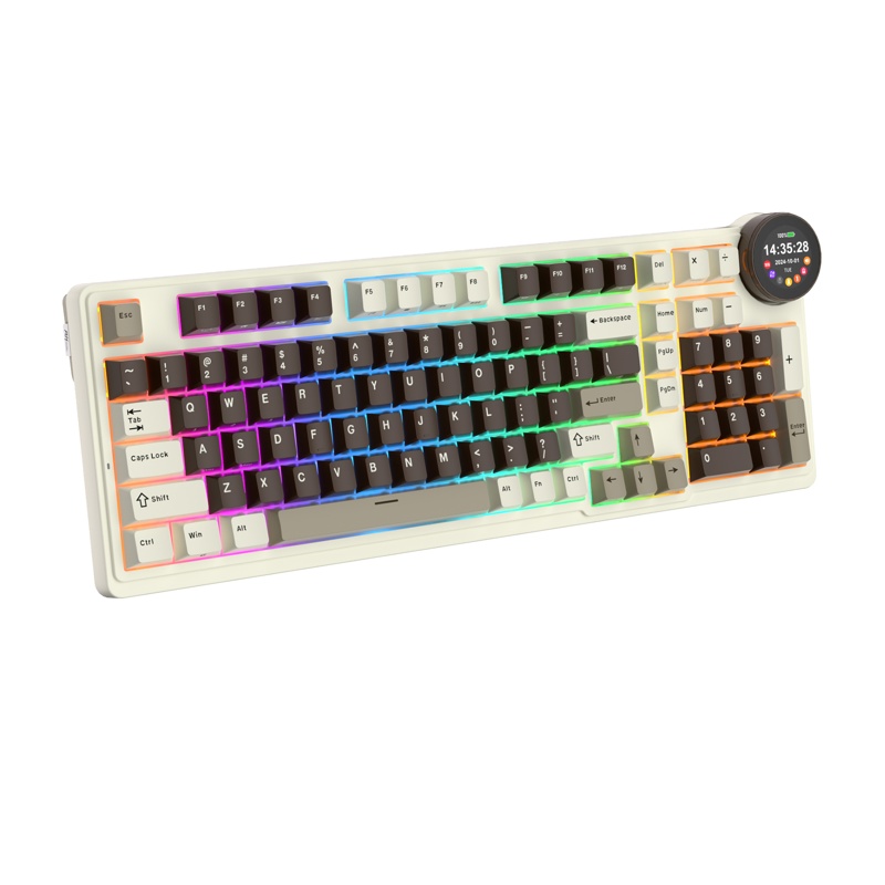 Teclado Royal Kludge RKN99 Tri Mode ANSI RGB Hot-Swappable Switch Cream Mocha Grey