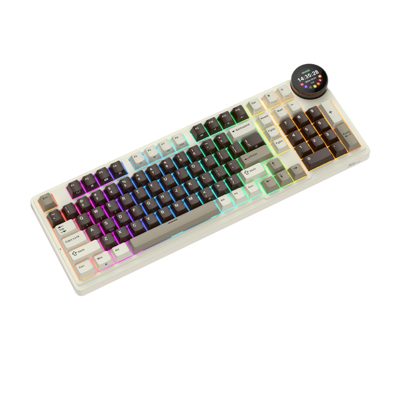 Teclado Royal Kludge RKN99 Tri Mode ANSI RGB Hot-Swappable Switch Cream Mocha Grey