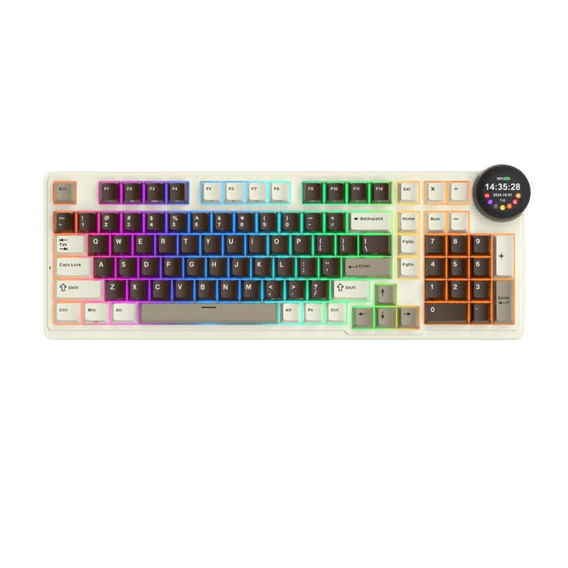 Teclado Royal Kludge RKN99 Tri Mode ANSI RGB Hot-Swappable Switch Beige Mocha Grey