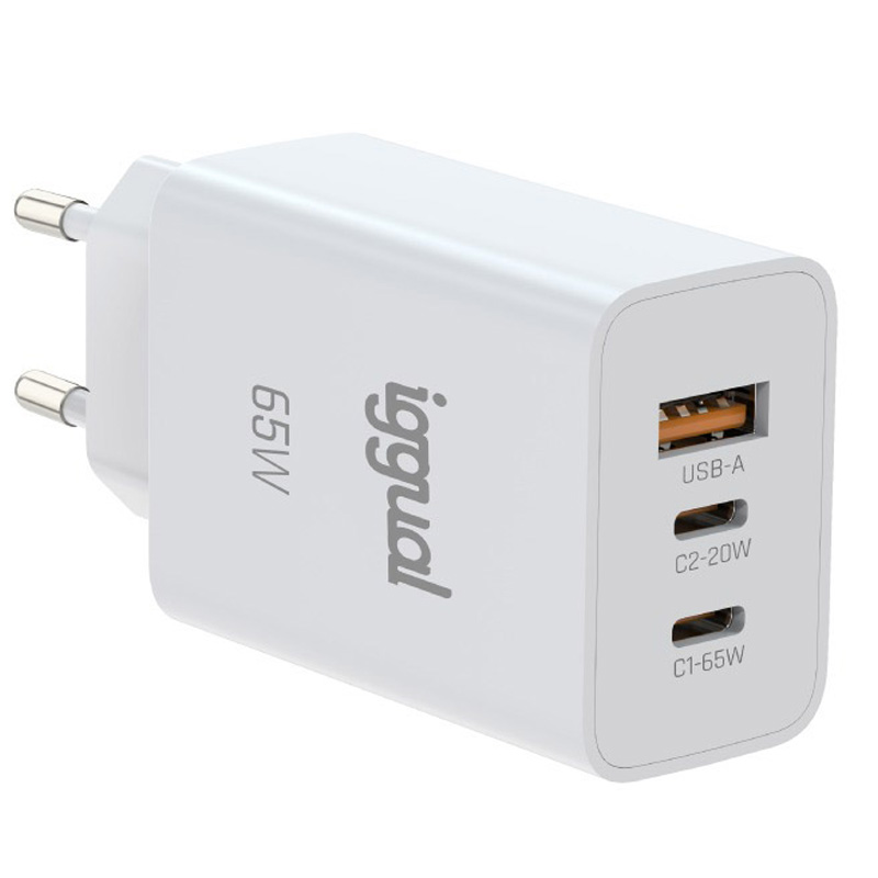 Cargador USB iggual Triple USB-A + 2 x Tipo C GaN 65W