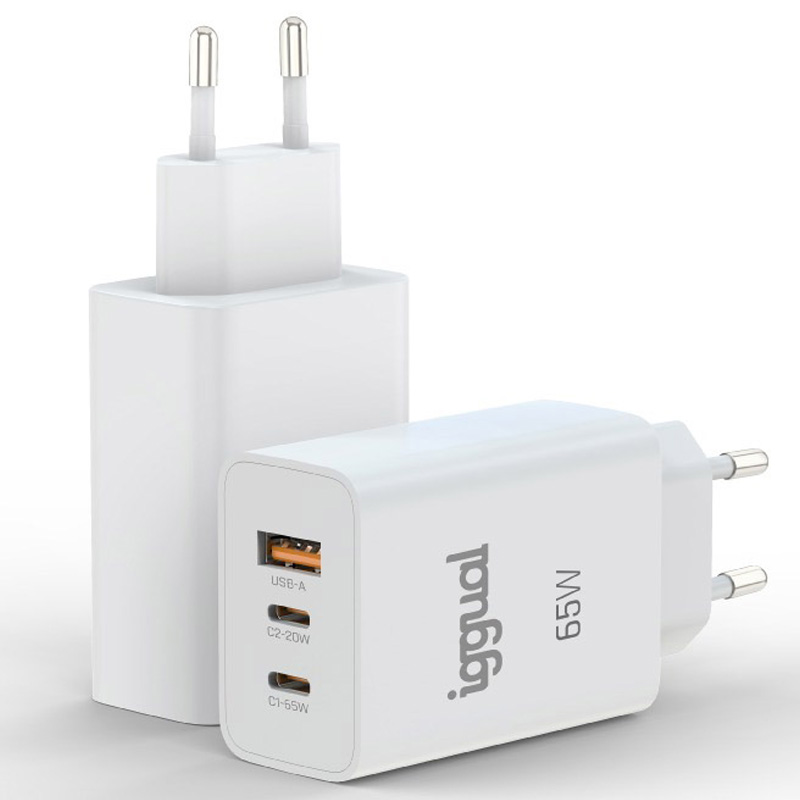 Cargador USB iggual Triple USB-A + 2 x Tipo C GaN 65W