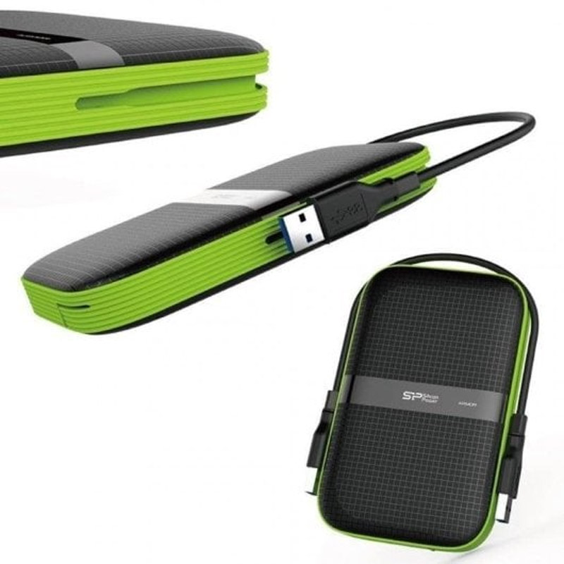 Disco Duro Externo Silicon Power Armor A60 HDD 1TB 2.5 pulgadas USB 3.2 Resistente Golpes Agua Negro
