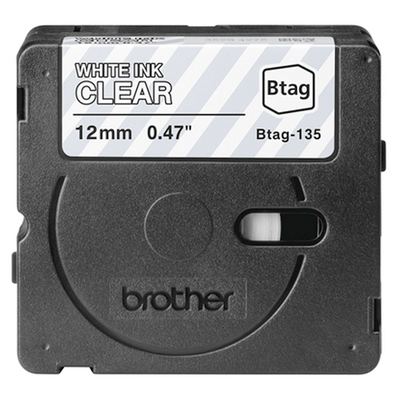 Casete de Cinta Brother BTAG135 12mm x 4m Blanco Sobre Transparente