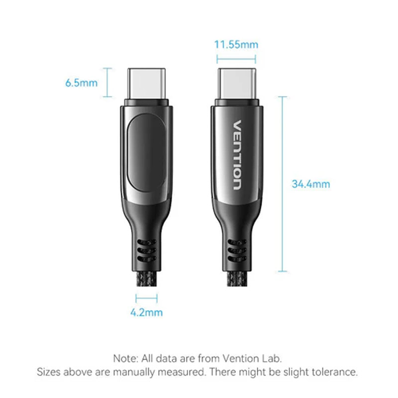 Cable USB Vention (TAYBAV) USB-C A USB-C 2.0 5A 100W 1.2m Negro Con Pantalla LED