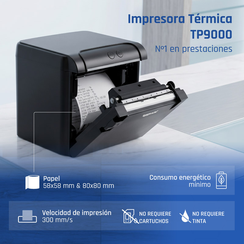 Impresora Térmica iggual TP9000 Para Tickets Triple Interfaz USB + Ethernet + RS232 Puerto RJ11 Negra