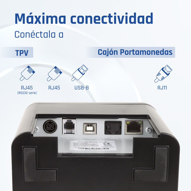 Impresora Térmica iggual TP9000 Para Tickets Triple Interfaz USB + Ethernet + RS232 Puerto RJ11 Negra
