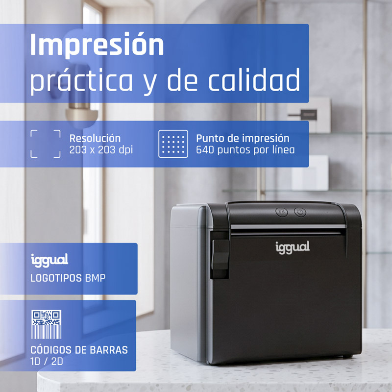 Impresora Térmica iggual TP9000 Para Tickets Triple Interfaz USB + Ethernet + RS232 Puerto RJ11 Negra