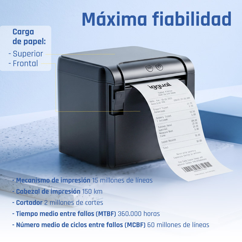 Impresora Térmica iggual TP9000 Para Tickets Triple Interfaz USB + Ethernet + RS232 Puerto RJ11 Negra