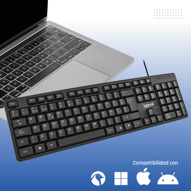 Teclado iggual CK-STANDARD-105T ISO-ES 105 Teclas Silencioso Cable 1.2m Windows/macOS/Linux Negro