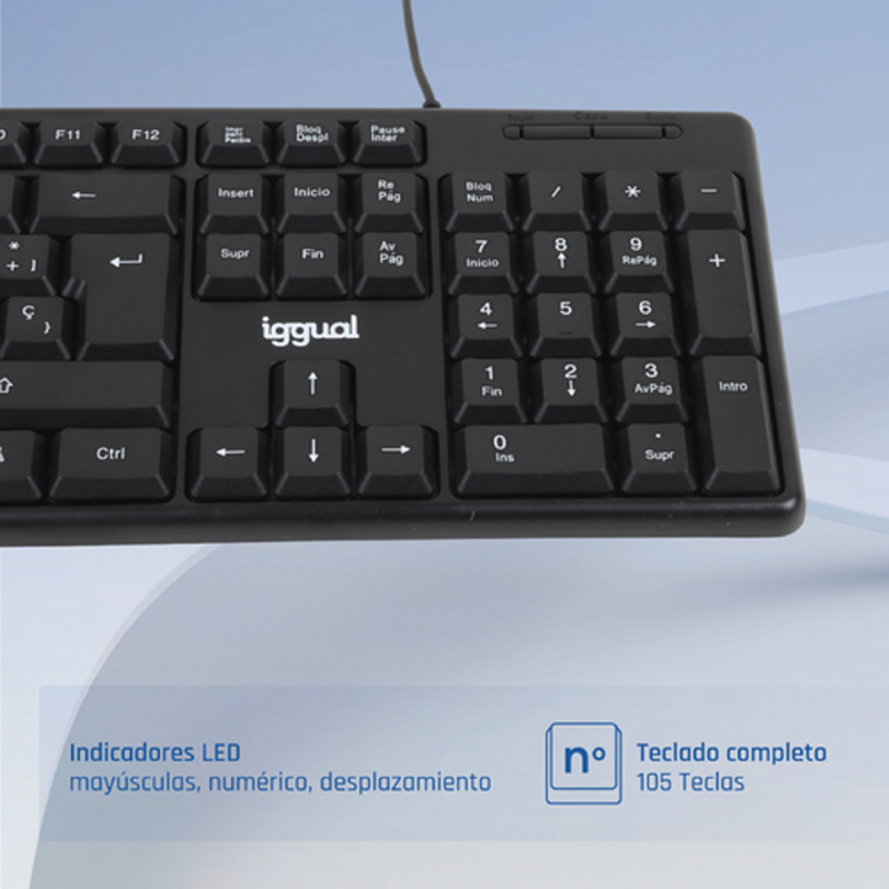 Teclado iggual CK-STANDARD-105T ISO-ES 105 Teclas Silencioso Cable 1.2m Windows/macOS/Linux Negro