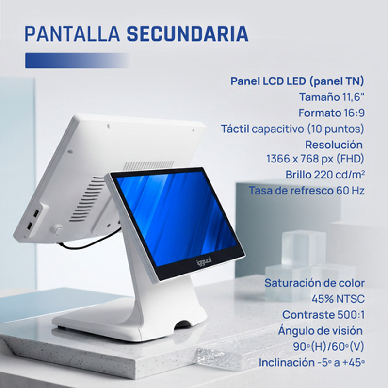 TPV iggual Dual 15.6 pulgadas FHD + 11.6 pulgadas HD Intel Core i5-8350U 8GB 256GB Táctil Wi-Fi W11P Blanco