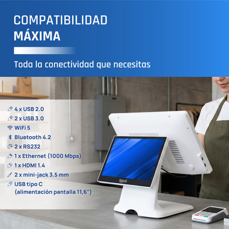 TPV iggual Dual 15.6 pulgadas FHD + 11.6 pulgadas HD Intel Core i5-8350U 8GB 256GB Táctil Wi-Fi W11P Blanco