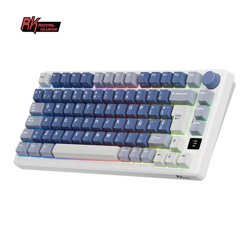 Teclado Gaming Royal Kludge RKM75 ISO-ES Hot-Swappable Switch Silver Speed Wireless Ocean Blue -