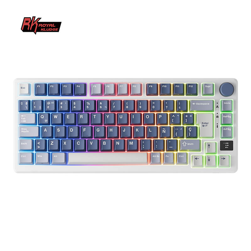 Teclado Gaming Royal Kludge RKM75 ISO-ES Hot-Swappable Switch Silver Speed Wireless Ocean Blue -