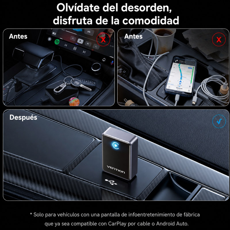Adaptador Vention KRYH0 USB-A CarPlay / Android Auto Bluetooth 4.2 Gris