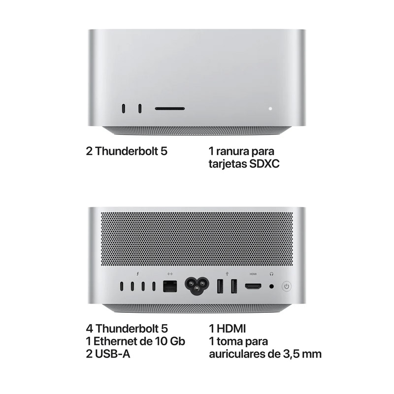 Mini PC Apple Mac Studio M5 Ultra CPU De 30 Núcleos GPU De 64 Núcleos 96GB 1TB macOS Plata