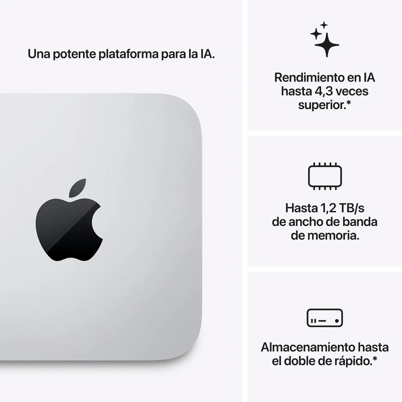 Mini PC Apple Mac Studio M5 Ultra CPU De 30 Núcleos GPU De 64 Núcleos 96GB 1TB macOS Plata