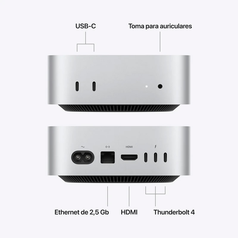 Mini PC Apple Mac Mini M6 CPU De 12 Núcleos GPU De 12 Núcleos 24GB 512GB macOS Plata