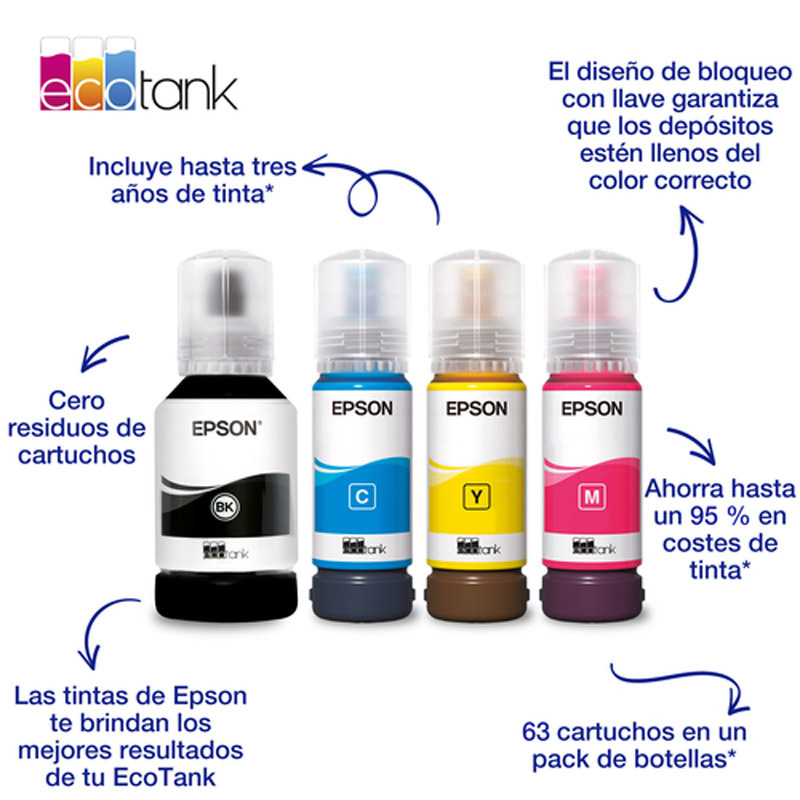 Botella Tinta Epson 102 EcoTank Pack 4 Originales Negro/Cian/Magenta/Amarillo