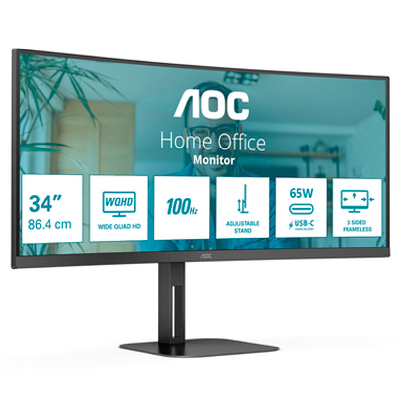 Monitor AOC Profesional CU34V5C/BK 34 pulgadas WQHD VA 100Hz 1ms AMD FreeSync Curvo