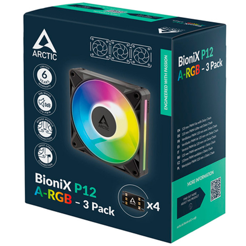 Ventilador Arctic P12 BioniX PWM ARGB 120mm Triple Pack Negro