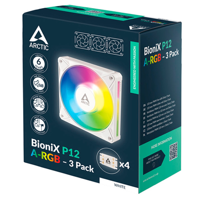 Ventilador Arctic BioniX P12 ARGB 120mm Triple Pack Blanco