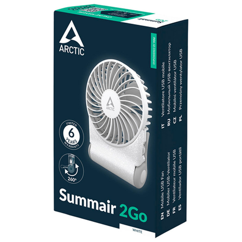 Ventilador Arctic Summair 2Go Portátil Recargable USB-C Blanco