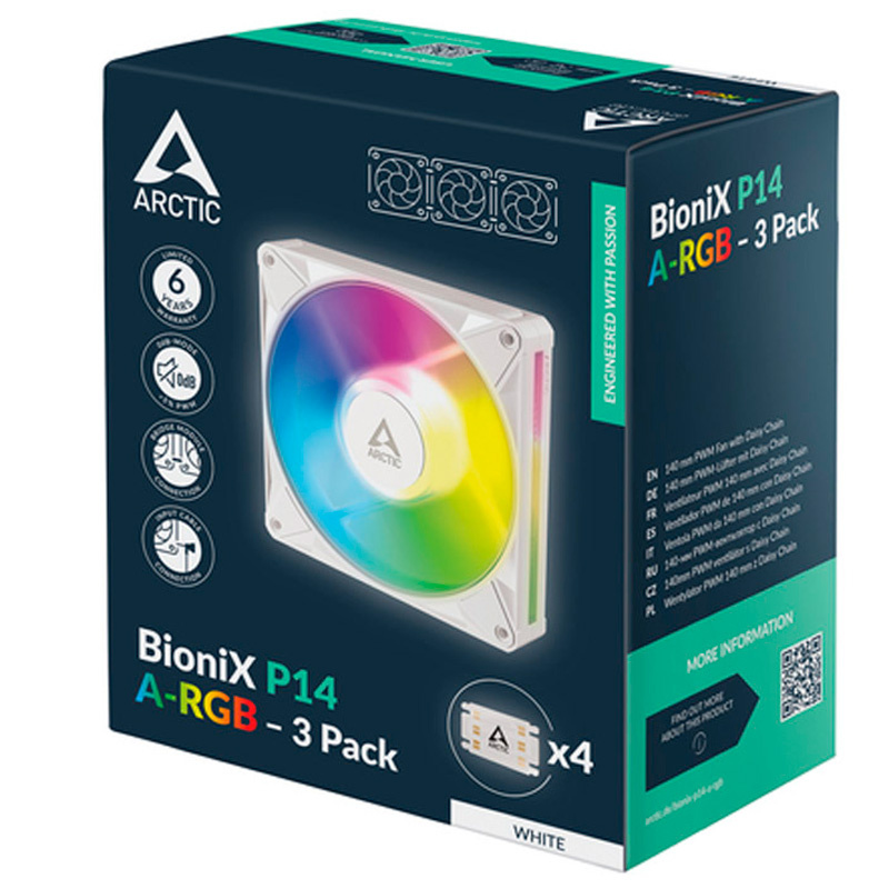 Ventilador Arctic BioniX P14 ARGB 140mm Triple Pack Blanco
