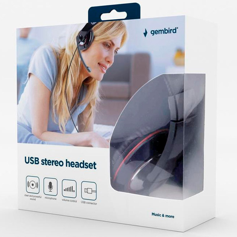 Auriculares Gembird MHS-U-001 Estéreo USB Con Micrófono Negro Brillante