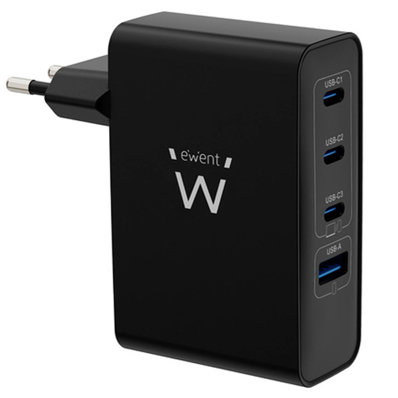 Cargador USB Ewent EW1336 Rápido GaN Fast 100W 4 Puertos USB