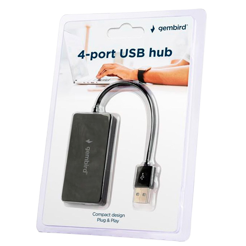 Hub Gembird USB 2.0 4 Puertos 15cm Negro