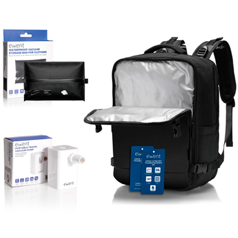 Mochila Ewent EW2540 De Viaje Impermeable 24L Carga 16.1 pulgadas USB-A/C Negra