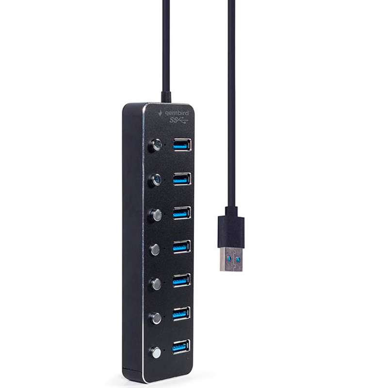 Hub Gembird UHB-U3P7P-01 USB 3.2 Gen 1 7 Puertos Con Interruptores Negro