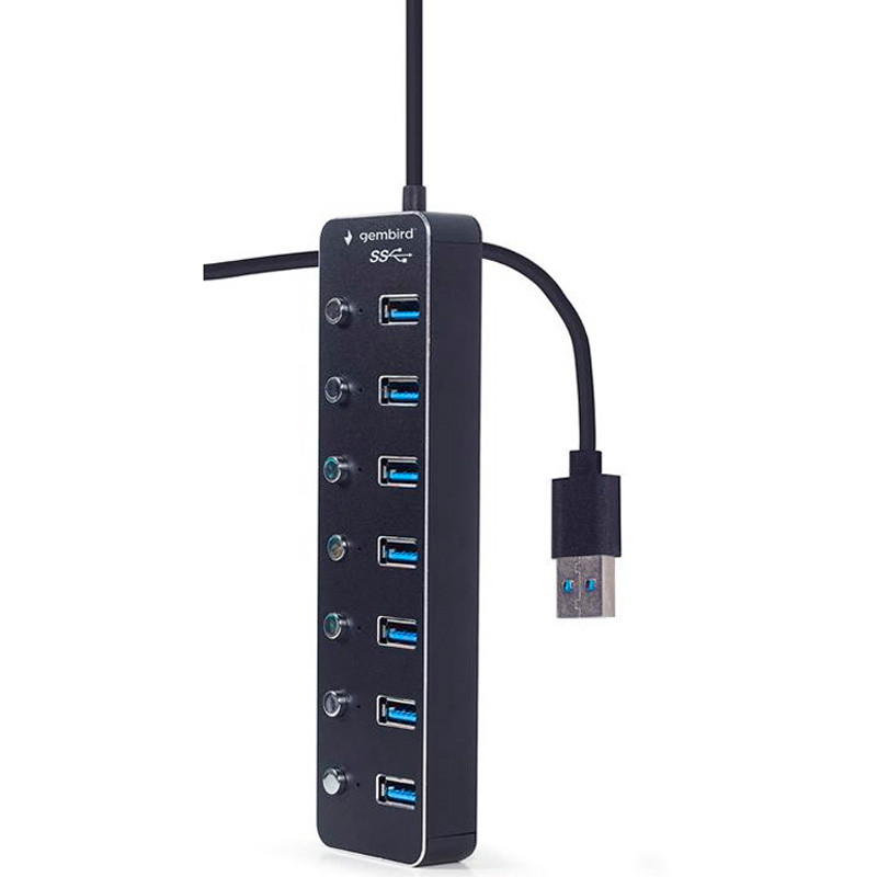 Hub Gembird UHB-U3P7P-01 USB 3.2 Gen 1 7 Puertos Con Interruptores Negro