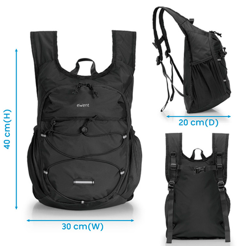 Mochila Ewent EW2541 Ultraligera Plegable 24L Impermeable Nylon 210D 14 pulgadas Negro
