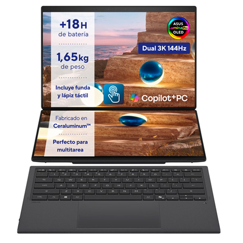 Portátil Asus ZenBook Duo 14 OLED UX8407AA-SN995W Intel Core Ultra 9 386H 32GB 1TB 14 pulgadas 3K W11H