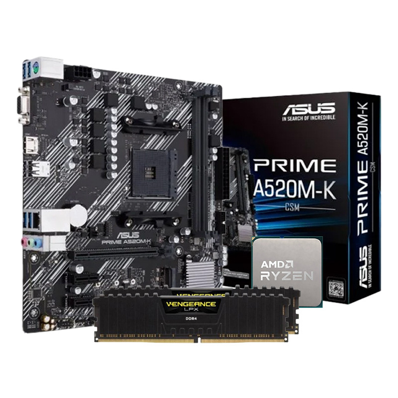 Pack Asus A520M-K + AMD 5700X + Corsair 2x16GB 3200Mhz