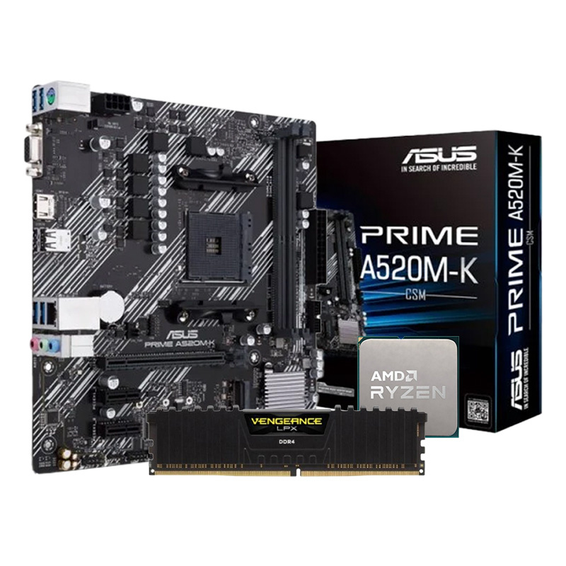 Pack Asus A520M-K + AMD 5500F + Corsair 1x16GB 3200Mhz
