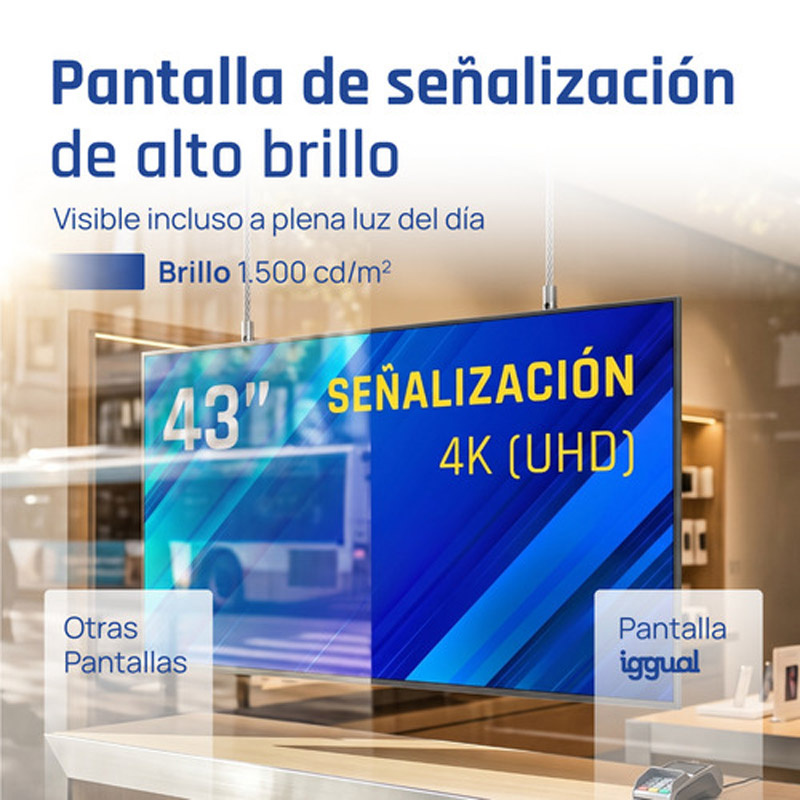 Pantalla iggual IGG321157 De Señalización 43 pulgadas 4K UHD 4GB 64GB Wi-Fi Android 14