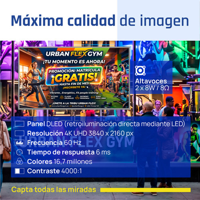 Pantalla iggual IGG321157 De Señalización 43 pulgadas 4K UHD 4GB 64GB Wi-Fi Android 14