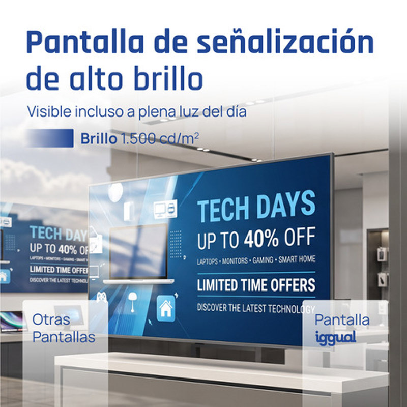 Pantalla iggual IGG321140 De Señalización 55 pulgadas 4K UHD 4GB 64GB Wi-Fi Android 14