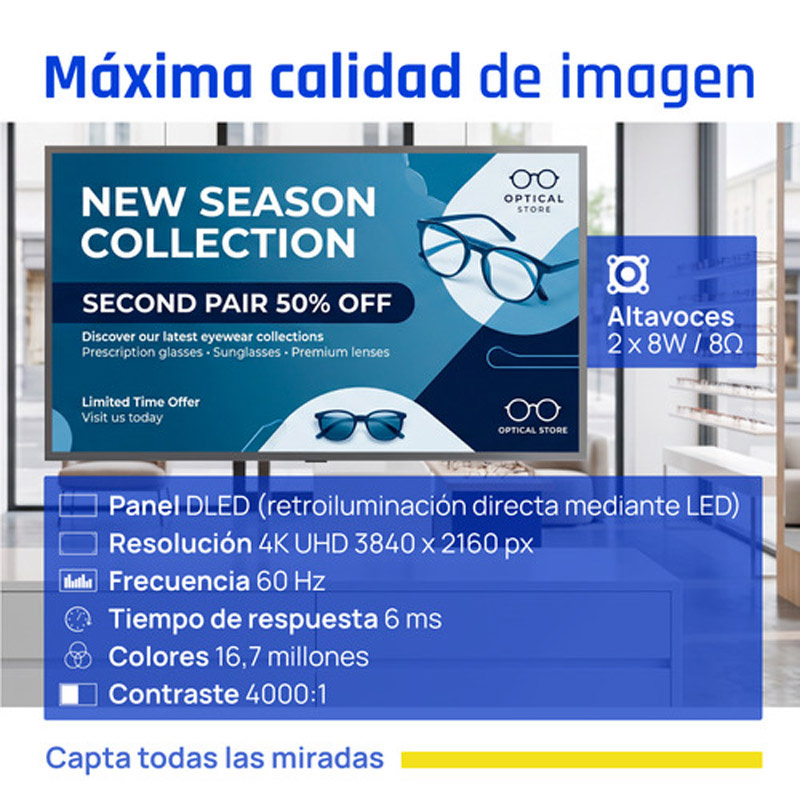 Pantalla iggual IGG321140 De Señalización 55 pulgadas 4K UHD 4GB 64GB Wi-Fi Android 14