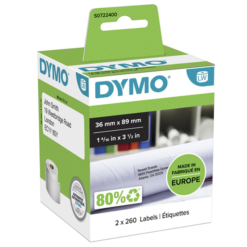 Etiquetas Térmicas Dymo S0722400 / 99012 De Dirección 36x89mm 2 Rollos Blancas
